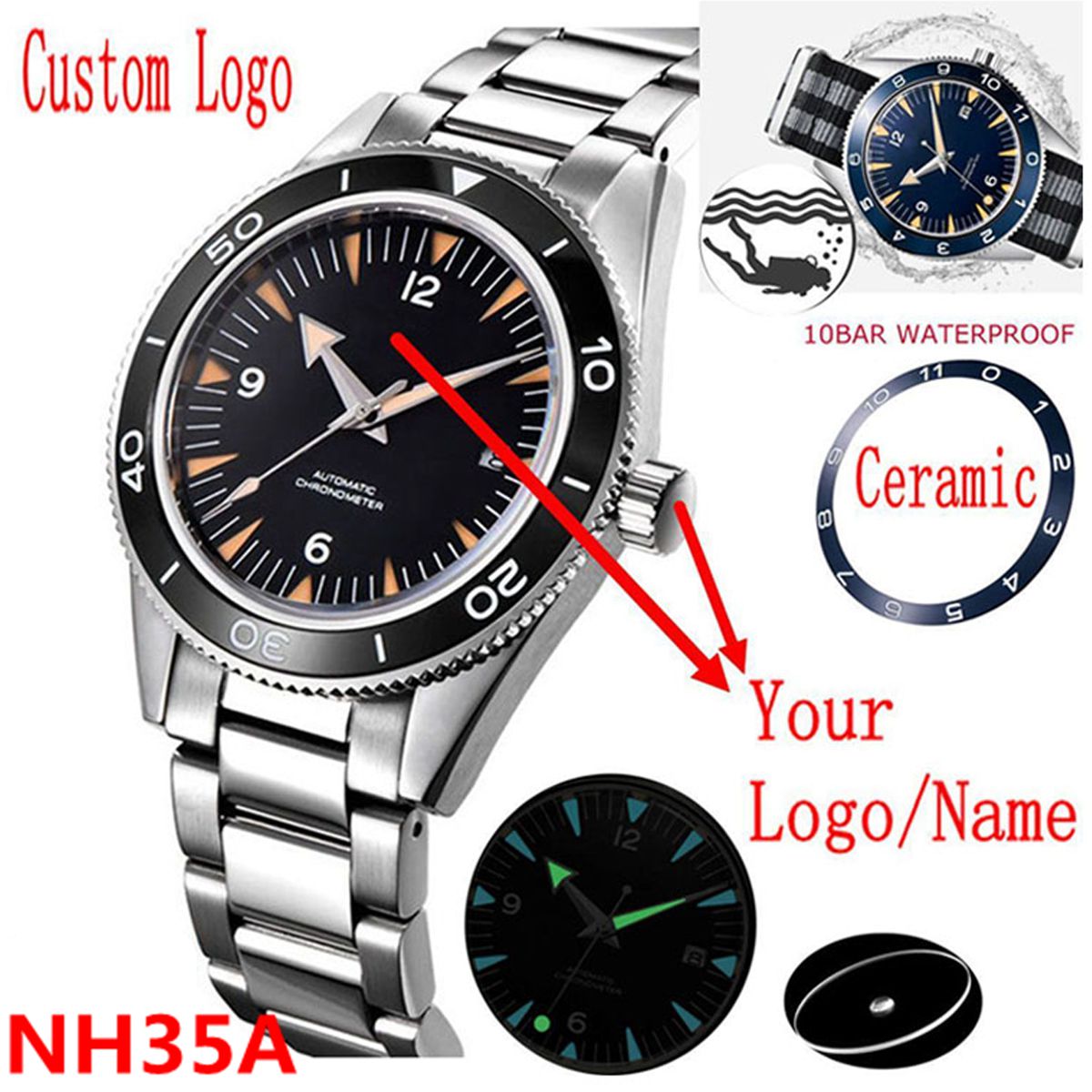 Luxury Watch Uk - شعار مخصص NH35 ساعة يد تعمل