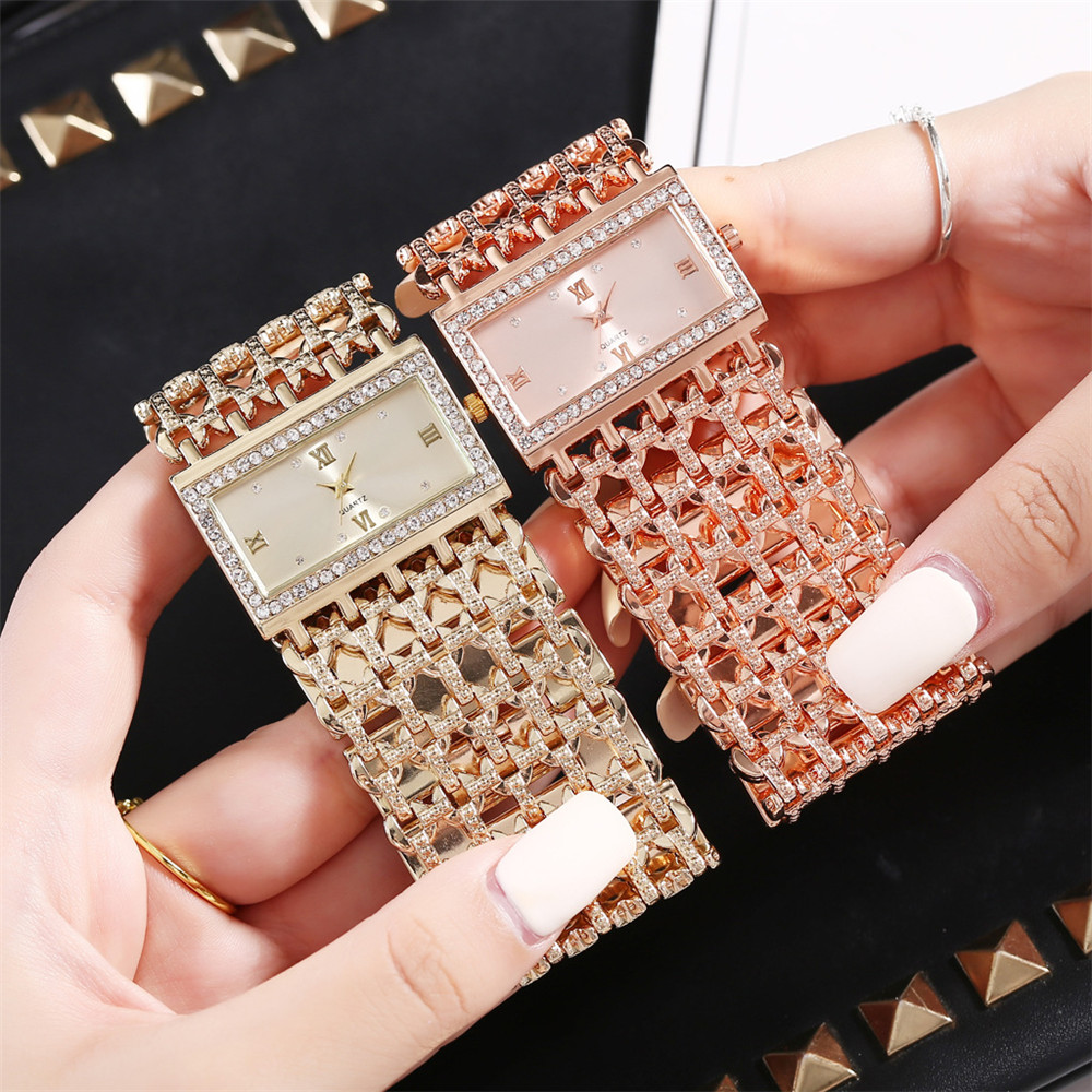 Luxury Watch Events - ساعة كوارتز نسائية فاخرة ذهبية أنيقة،