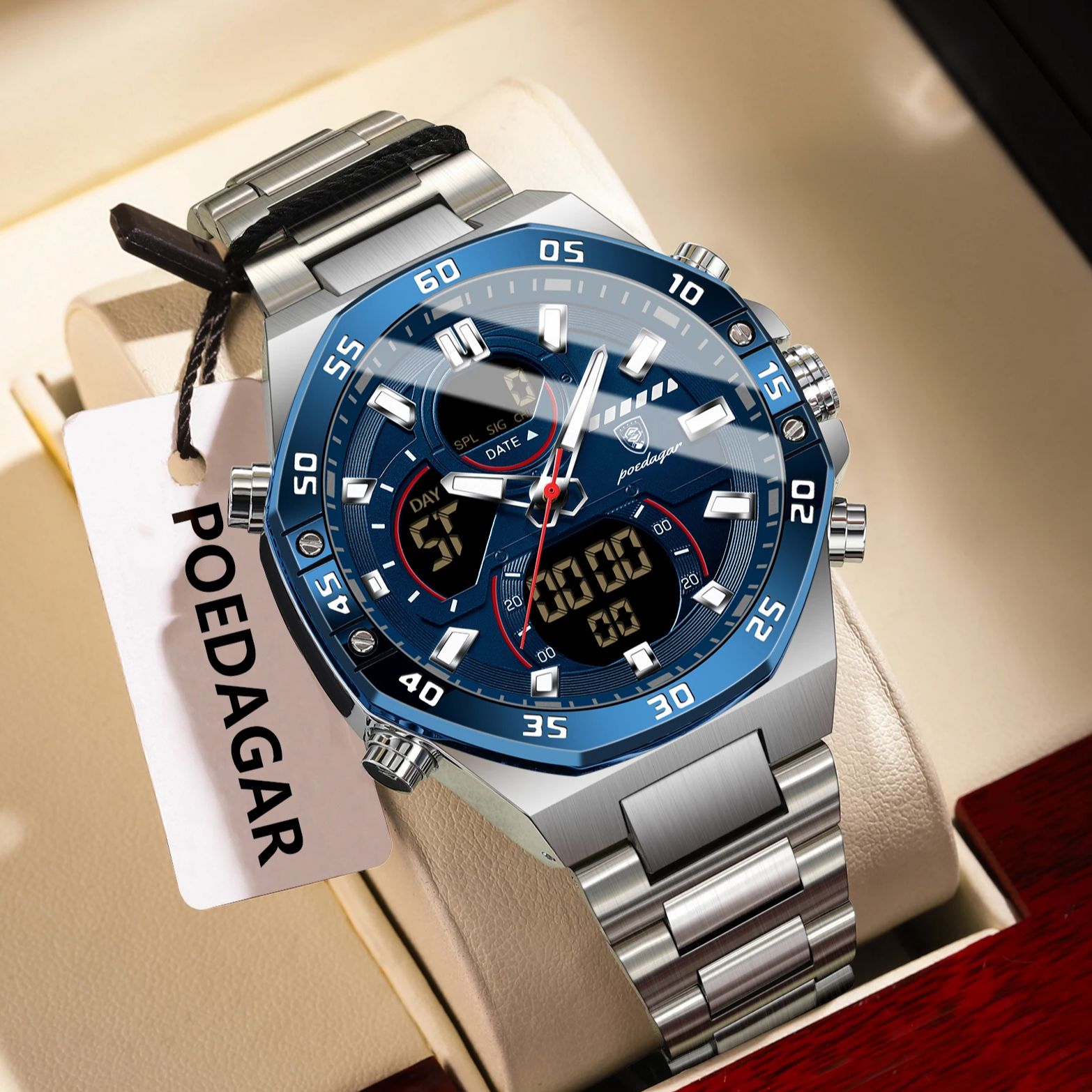 Minute Repeater Watch - POEDAGAR أفضل الرجال ساعة LED مضيئة